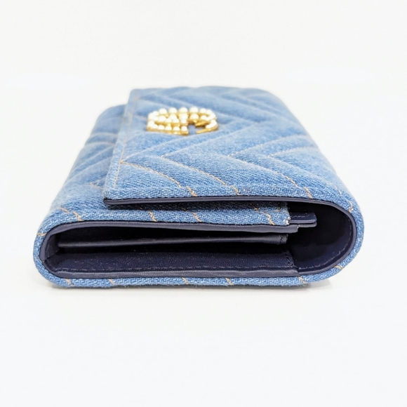 ✨️💎Rare Authentic Limited Edition Gucci marmont Denim Pearl GG Logo Long Wallet - Picture 5 of 15